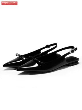 Slingback Flats Pointed Toe Bow Low Heel Work Shoes